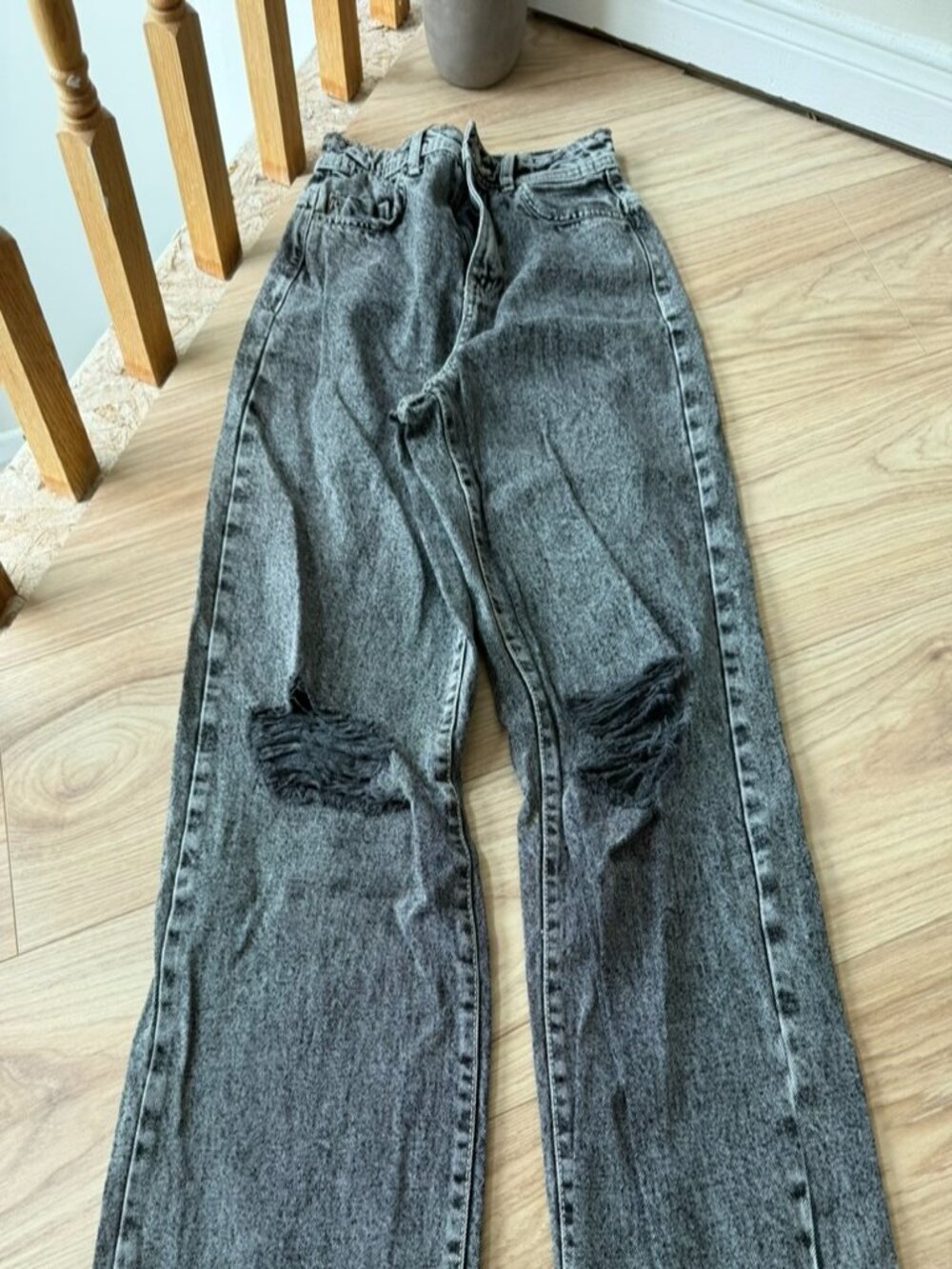 Noisy May Distressed Gray Wide Leg Jeans - Picture 2 of 5